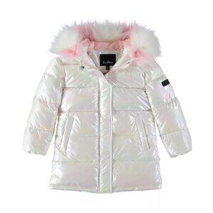 NEW Sam Edelman Big Kid Girl Quilted Iridescent Shimmer Faux Fur Puffer Jacket